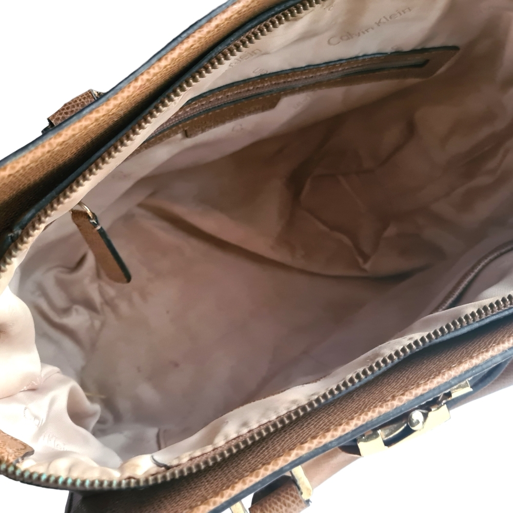 VINTAGE Calvin Klein Tan Two Handle Bag Handbag - Picture 6 of 16